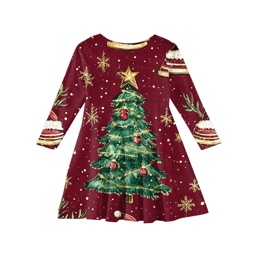 Mädchen Prinzessinnenkleid - Langarm A-Linien T-Shirt Kleid Weihnachtstag