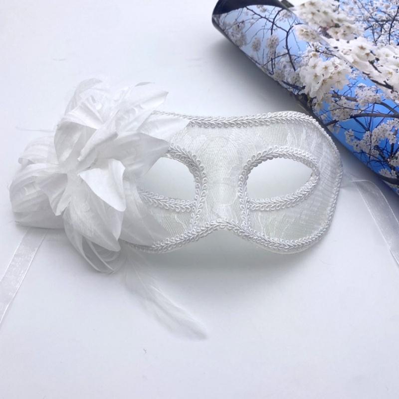 Women Sexy Translucent Lace Mask with Gauze Flower Half-Face Eye Cover for Masquerade Party Halloween Nightclub Dress Up