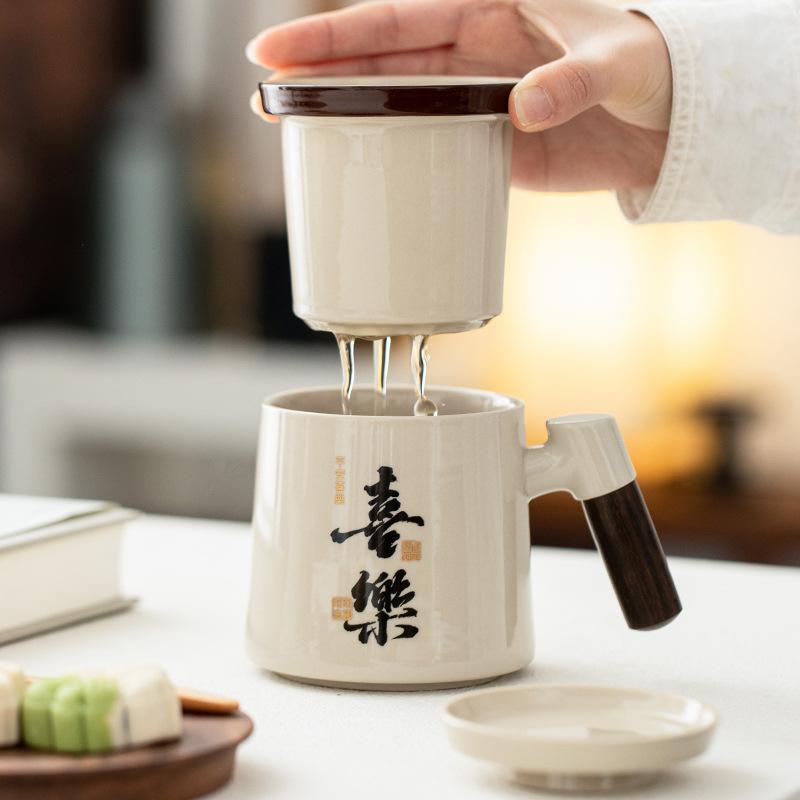 Creative Peace And Joy Water Cup Tea Separation Tea Cup Ceramic Teacup With Lid Filter