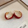 Retro Red Zirconia Pearl Flower Earrings - High-End Hong Kong Style Studs for Women