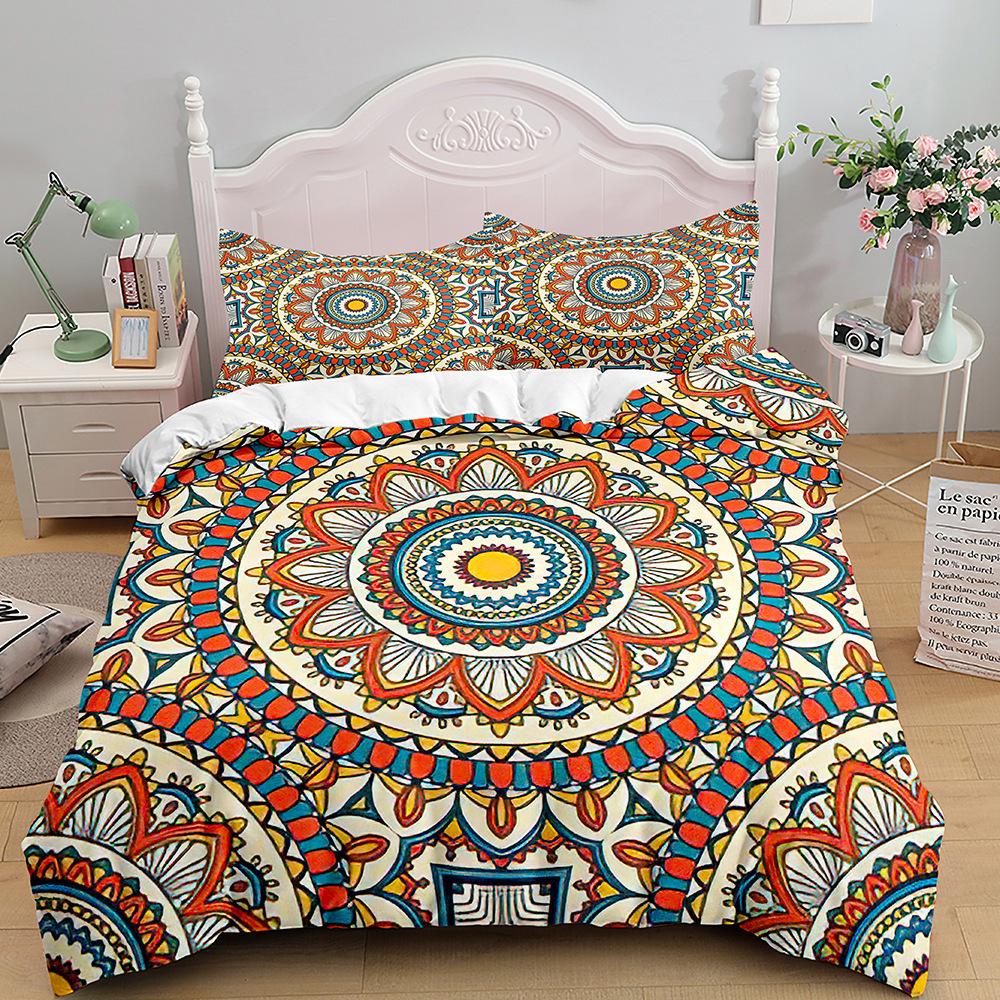 Bohemian Print Quilt Set Three-Piece, Home Textile Bedding