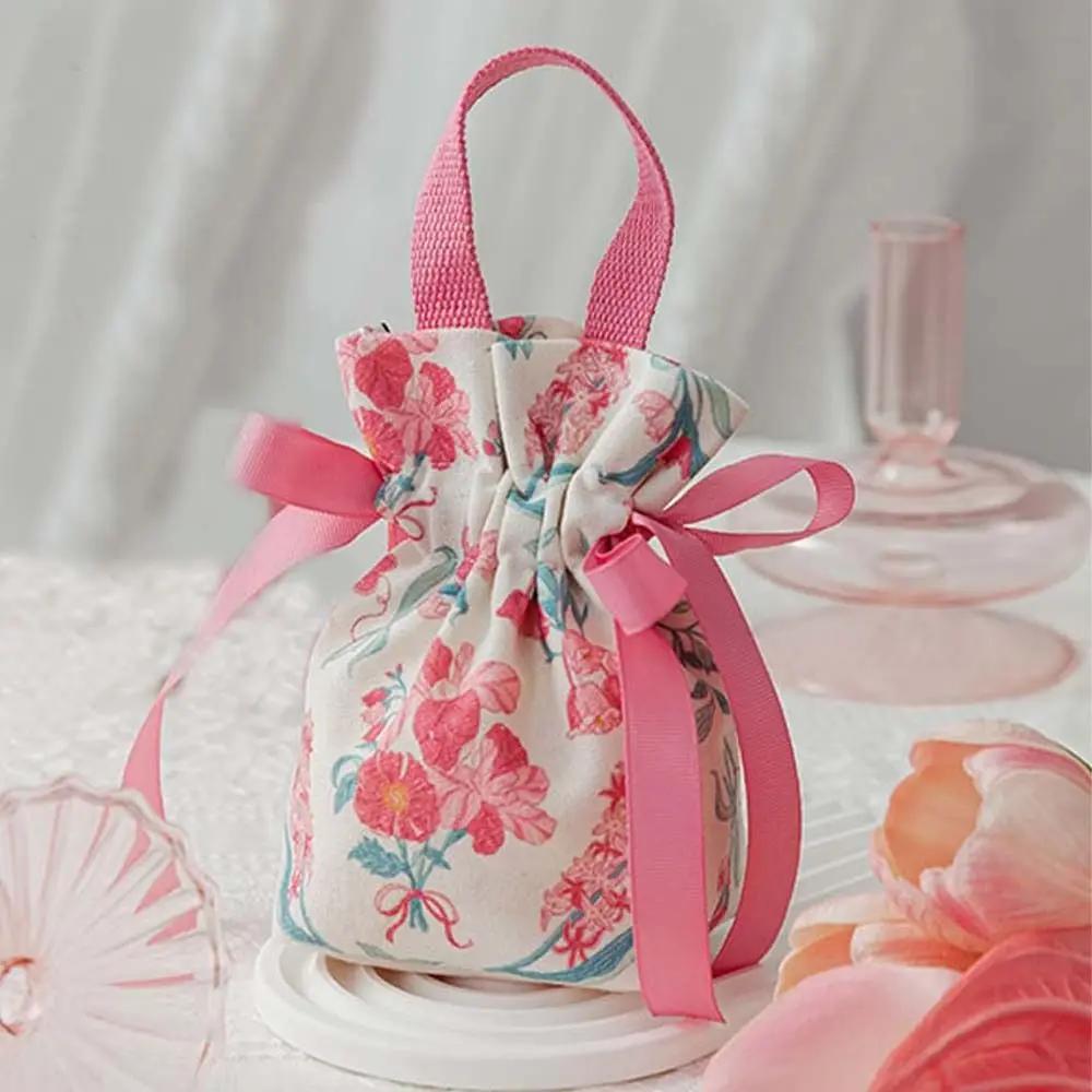 Sacs Cadeaux de Noël Toile Fleur Cordon de Serrage Sac d'Emballage Noël Mariage Bonbons Bijoux Emballage Sac Cadeaux Boîte à Sucre