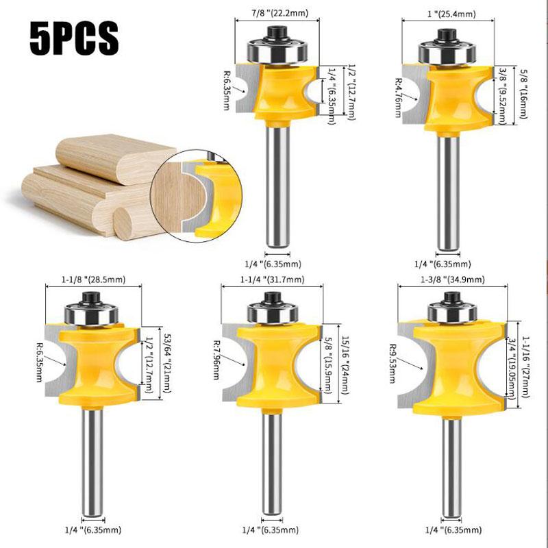 6mm Shank 1/4inch Shank Half Round Bit Convex Edging Bits for Wood End Mill Woodworking Tool Industrial Grade Milling Cutter