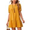 2025 New Women's Dress Solid Color Loose Waist Cotton Linen Crew Neck Dress