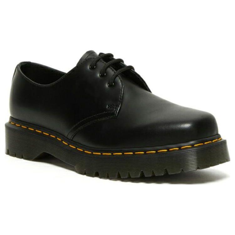 Dr. Martens Leather Round Toe Thick Sole Lace-Up Polished Low Top Shoes Unisex Shoes Black 27875001