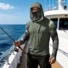 Men's Casual Camouflage Print Hooded Long Sleeve Sun Protection Shirt Lightweight Breathable Outdoor Activewear