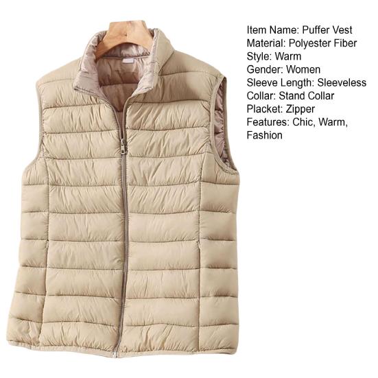 Puffer Vest for Women Slim Fit Lightweight Quilted Sleeveless Jacket Zip Up Stand Collar Padded Down Coat Winter Warm Outerwear