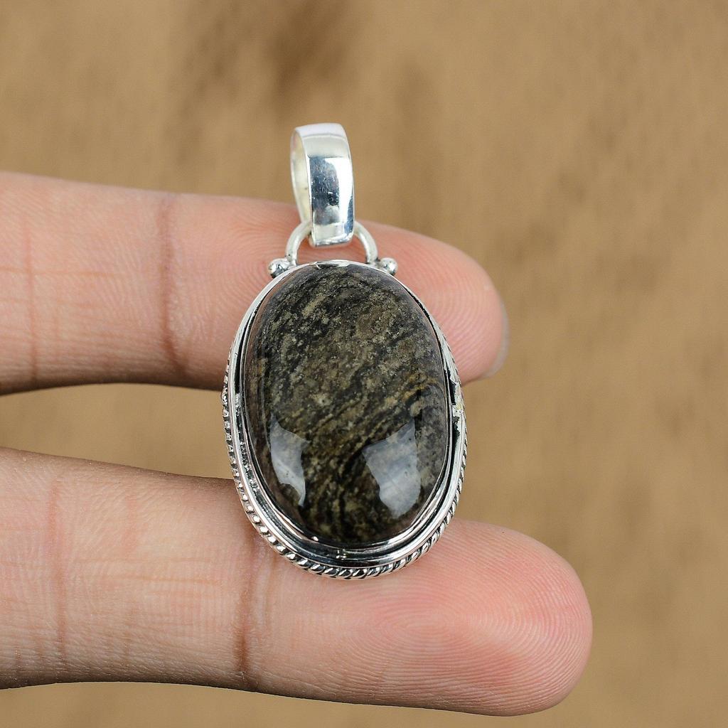 Natural American Picture Jasper Gemstone 925 Sterling Silver Pendant For Girls