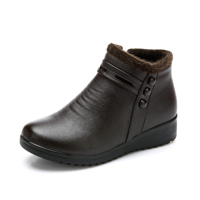 Mom Shoes Elderly Cotton Shoes Soft Soled Short Boots Women Keep Warm Plush Flat Bottomed Low Heeled Round Toe Snow Boots