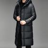 Black & Gold Unisex Long Over-the-Knee Down Parka - Trendy White Goose Down Jacket