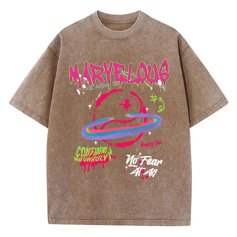 Colorful Fantasy Funny Cartoon Short Sleeve Fashion Men's and Women's Summer Casual Shirt Washed Vintage T-shirt