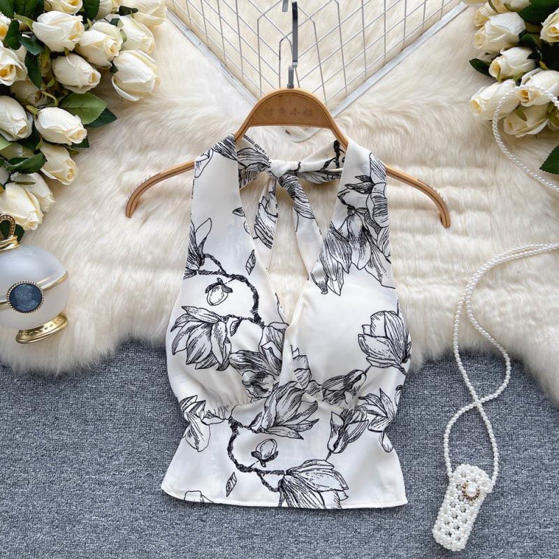 Celebrity Floral Halter Neck Backless Top - Women's Summer Trendy, Sexy, Versatile Vest