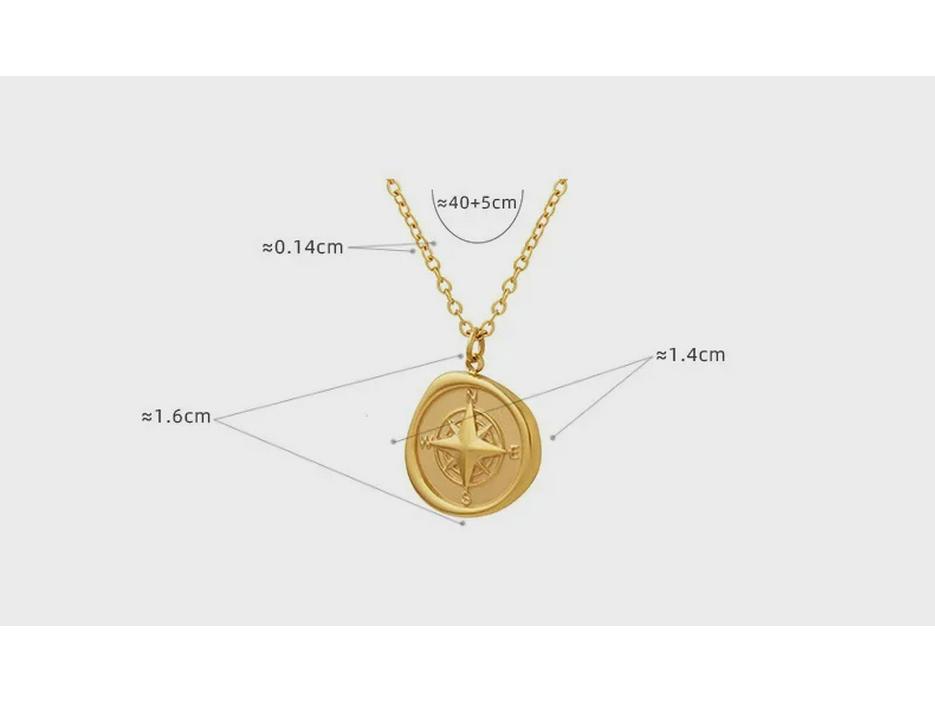 European and American Style Compass Pendant Necklace, 18K Gold-Plated Titanium Steel Clavicle Chain.