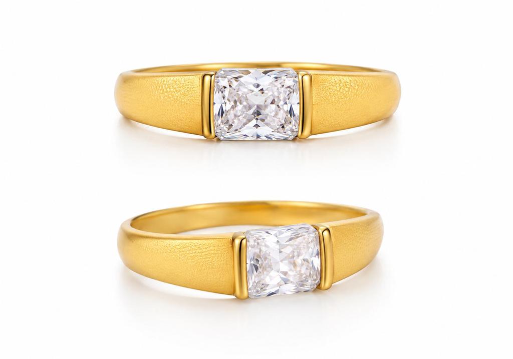 Natural Diamond Cut Moissanite Ring 925 Solid Sterling Silver Yellow Gold Rings