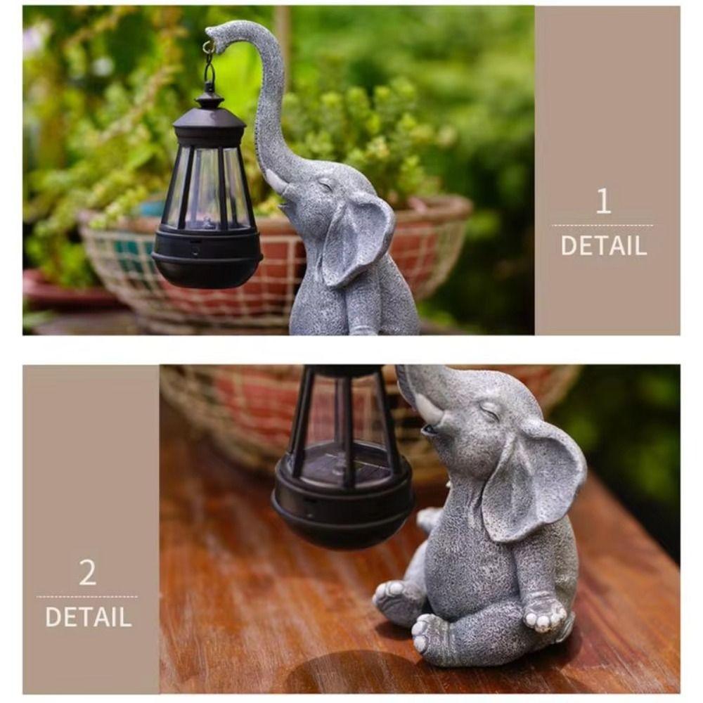 Crafts Solar Elephant Figurine Animal Ornaments Solar Powered Lantern  for Outdoor Landscape