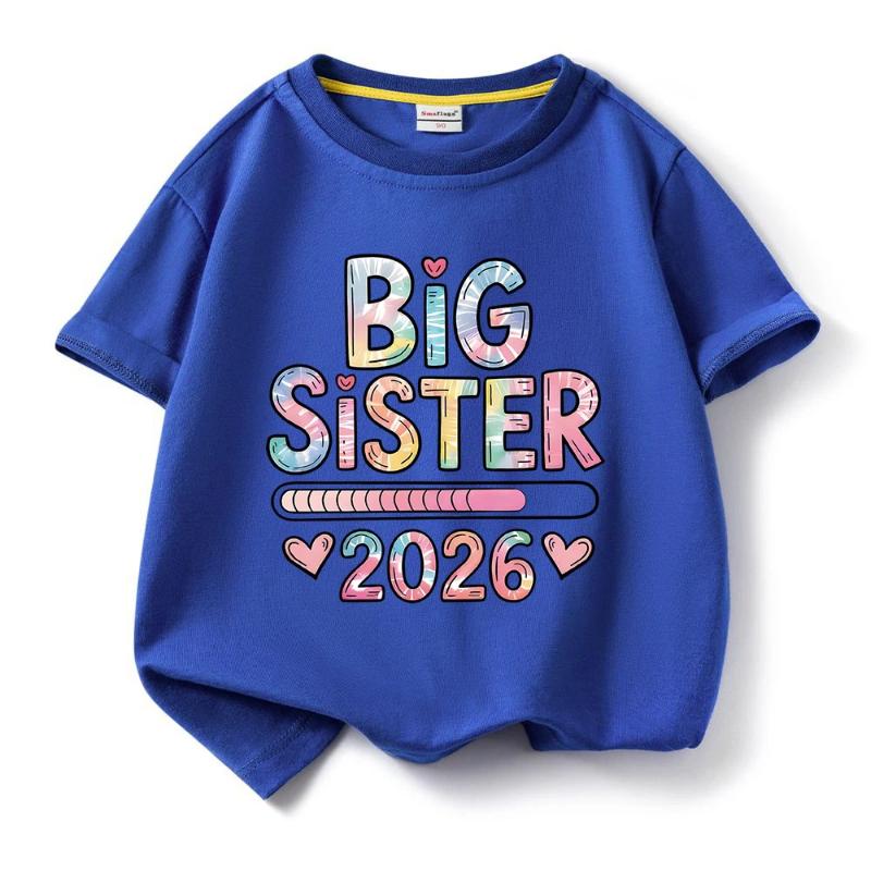 

New Model Kids Cotton Short Sleeve Tee T-shirt Big Sister Pattern Girls T Shirts Girls Tops Short Sleeve 150 синій
