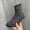 Fashion Women Boots Rhinestone Flat Boots Plus Size Ankel Boots Warm Fur Snow Boots Antislip Plush Winter Women Shoes