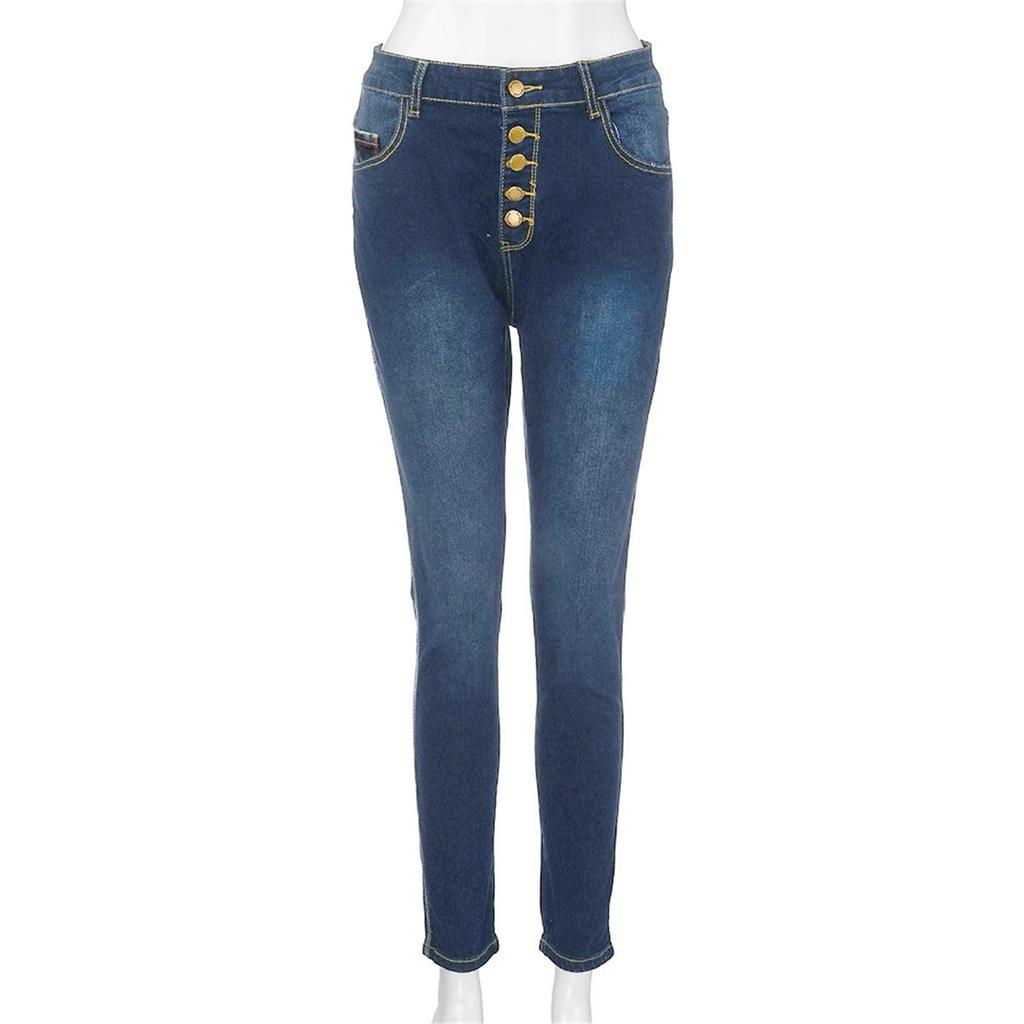 Plus Size High Waist Stretch Skinny Jeans for Women Button Fly Slim Fit Denim Pants with Pockets