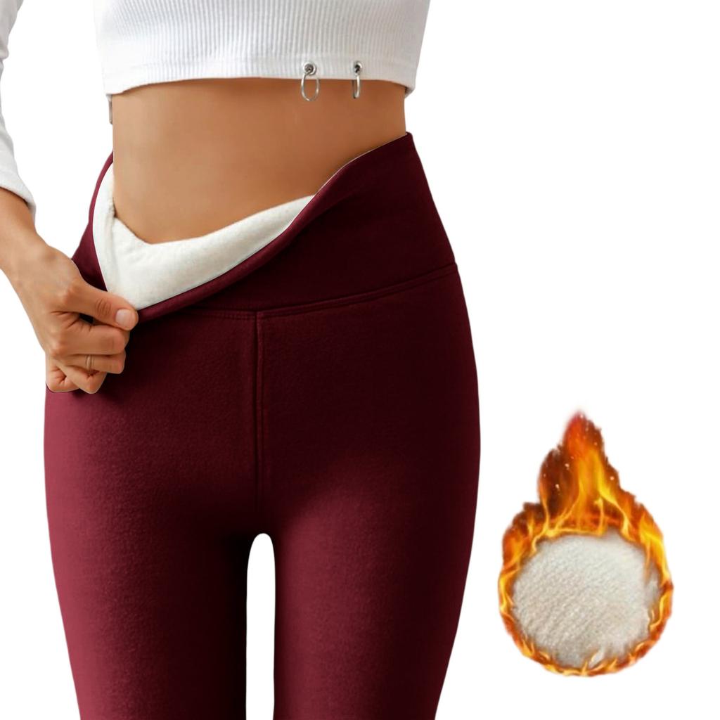 Women's High Waist Solid Color Thermal Fleece Lined Leggings Winter Warm Stretchy Skinny Yoga Pants