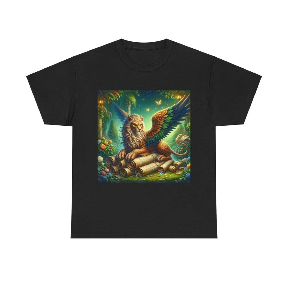 Unisex Adult T Shirt Griffin Ancient Scrolls Whimsical Garden 3XL