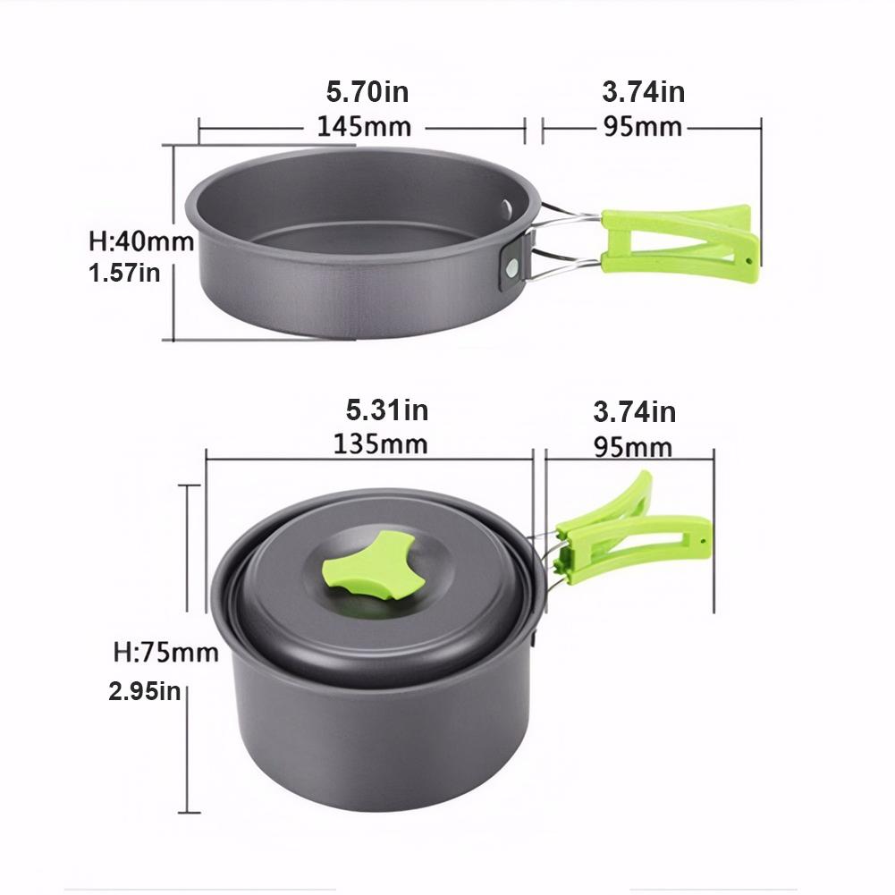 Camping Cookware Set 1-2 Person Outdoor Pot Tableware Kit Travel Cutlery Utensils for Camping Backpacking Outdoor Cooking Picnic