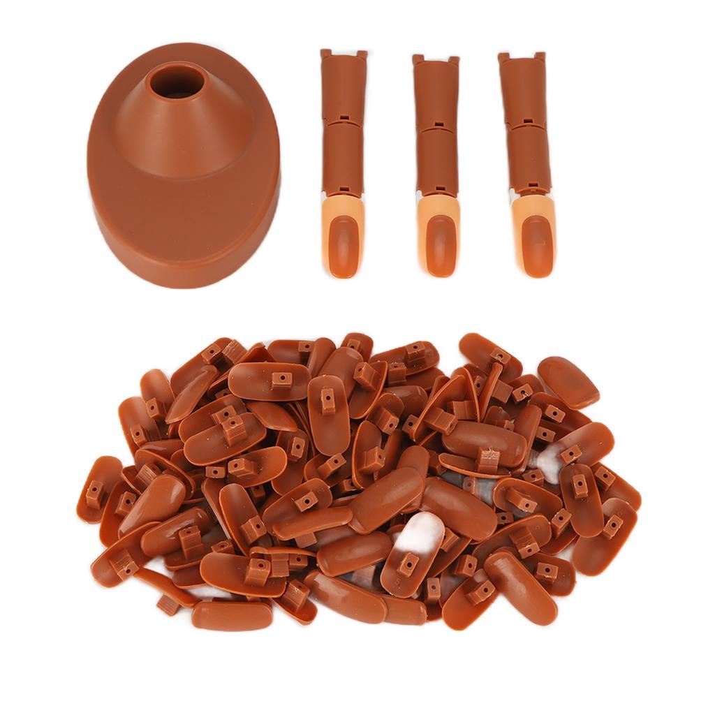 Nail Art Training Practice Finger Bendable Joints False Nail Tips Finger Mannequin with BaseBrown
