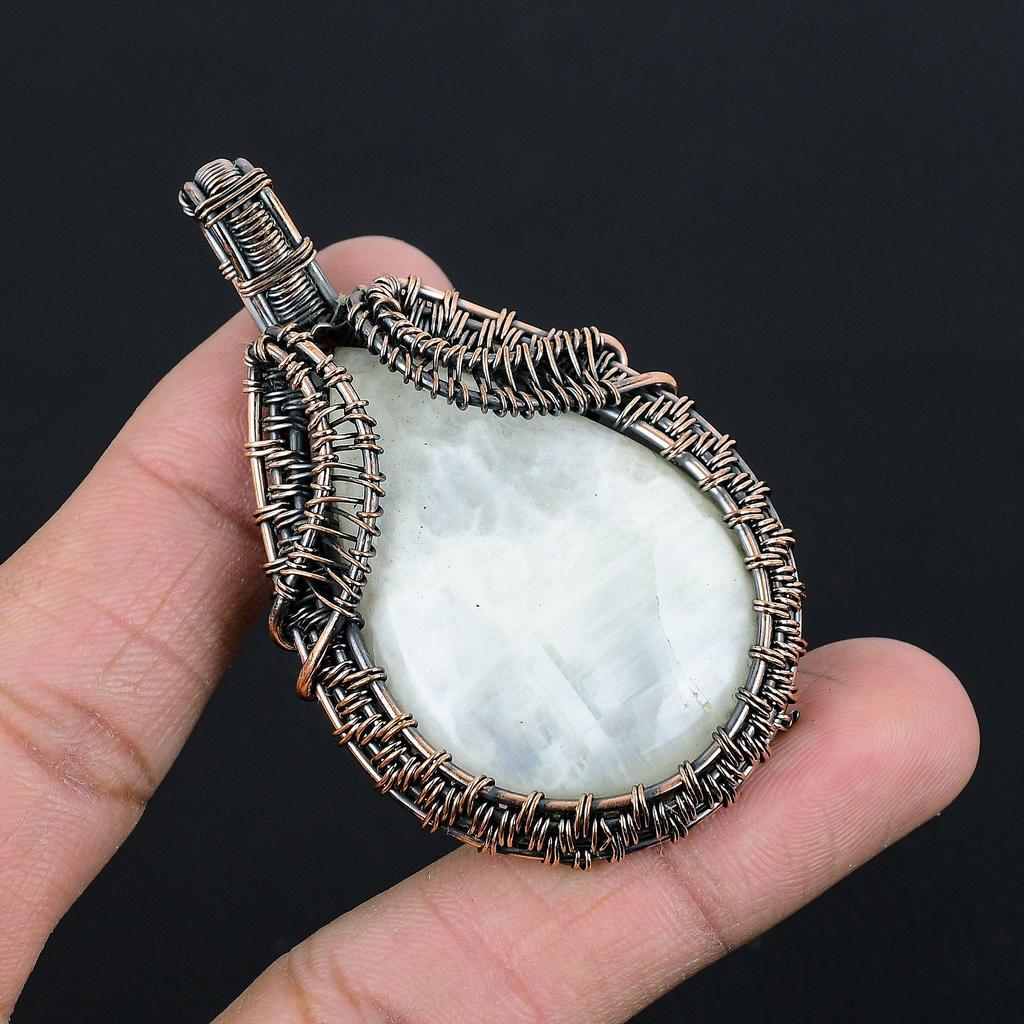 Mondstein 999 Kupferdraht umwickelter Anhänger, Handgefertigter Edelsteinanhänger, Geschenk für Mama Antikschmuck