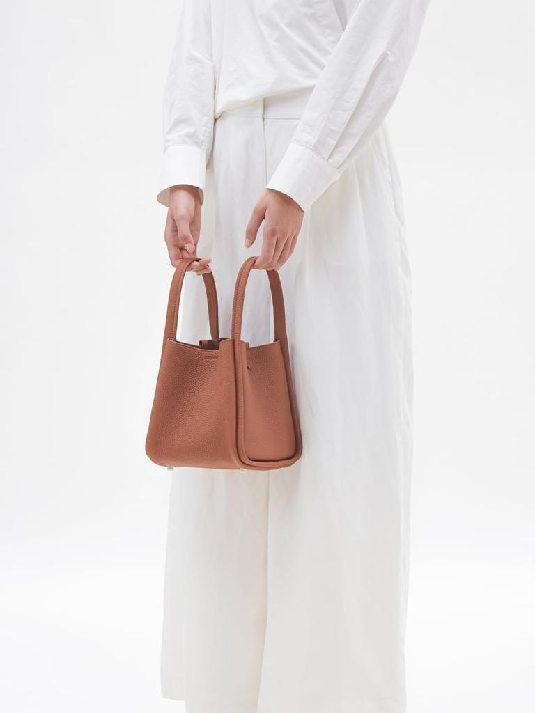 Songmont Song Large Cube Tote Genuine Shoulder Luxury Bag for Black Size M Bag, Bag, Women's Bucket-Shaped Bag, Leather, Picotin-Style Bag, Handbag,