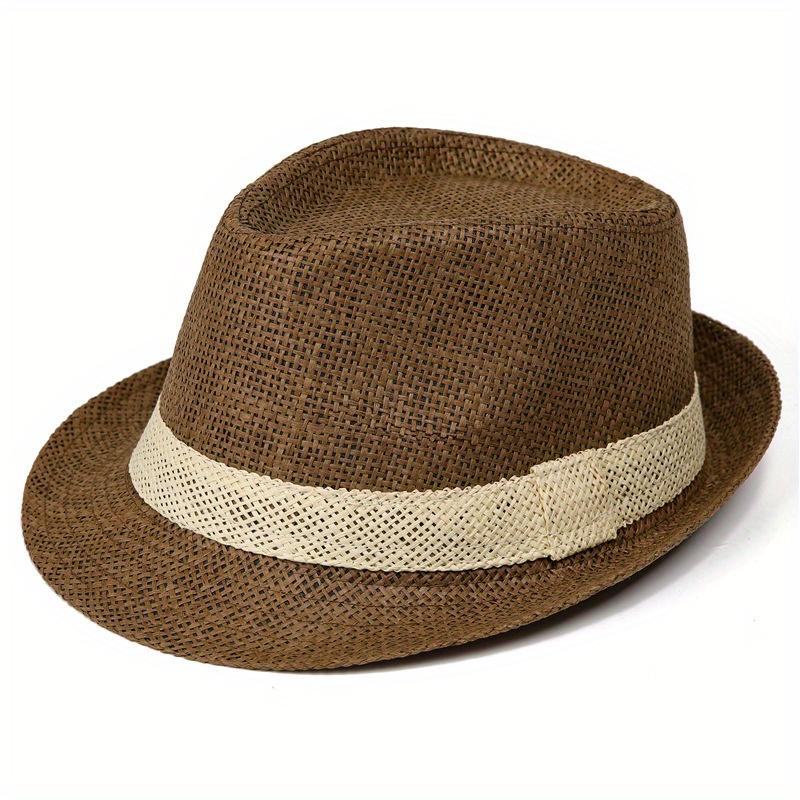 Men'S Breathable Woven Straw Fedora Hat with Rolled Brim - Vintage Style for Sun Protection, Beach, Outdoor Hat, Paper Straw Hat