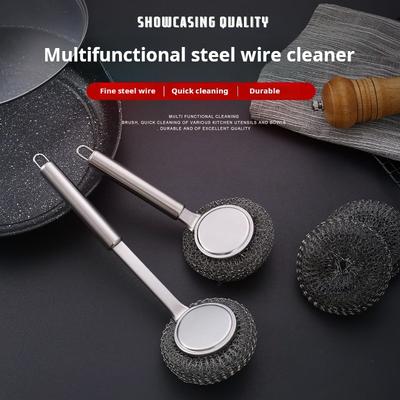 Edelstahl-Pfannenschrubberbürste mit langem Griff/kurzer Griff, Haushaltsherd, Küchenspezifische Reinigungsbürste mit Stahldrahtkugeln