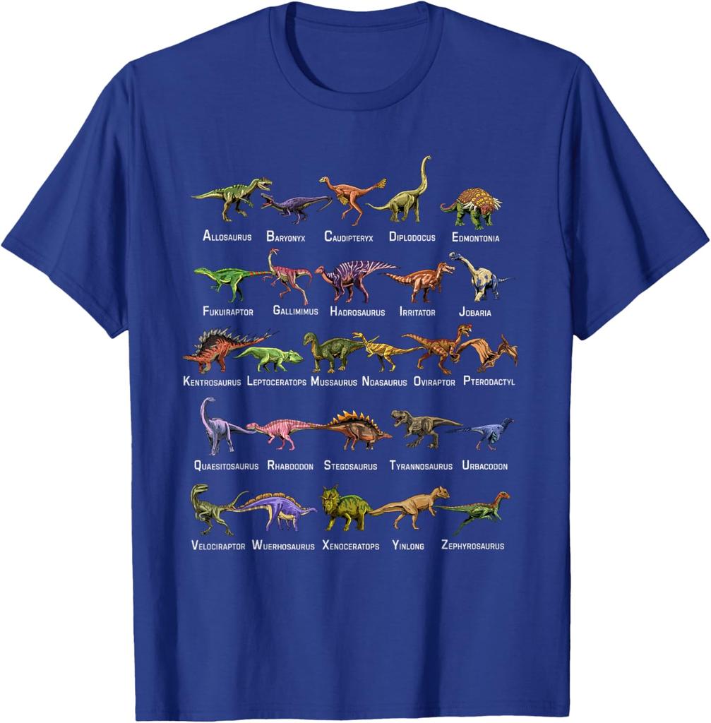 Dinosaur Alphabet Shirt Men's Cotton Graphic Tee Educational T-Shirt For Dino Lovers