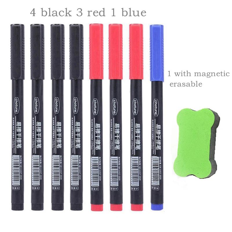 8 buc Marker Whiteboard Șters 0.5mm Vârf Fin Cerneală Neagră/Albastră/Roșie Marker Tablă Școală Birou Artă Scris Papetărie