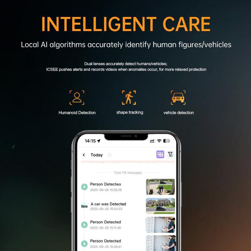 ICSEE 3-Lens WiFi Surveillance Camera with Warning Light for Indoor/Outdoor Use