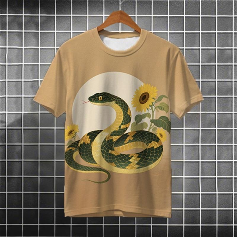 Cartoon Snake Pattern T Shirts For Men Summer Fashion Streetwear 3D Printed Ukiyo-e T-shirts Cool Oversized Crew Neck Tees Tops