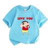 Kids Boys Girls Crew Neck Short Sleeve 100% Cotton T-Shirt, Cute Cartoon Character Print LOVE YOU Heart Pattern Casual Breathable Summer Tee for Child