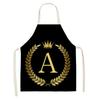 Grembiule da Cucina con Stampa Alfabeto Corona Dorata Nera per Donna Uomo Grembiuli in Cotone Lino per Cucinare Pulizia della Casa Strumenti Tablier