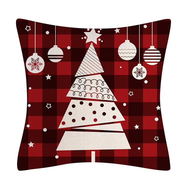 Black and Red Plaid Christmas Linen Pillowcase Elk Snowman Home Decoration Pillowcase Sofa Pillowcase