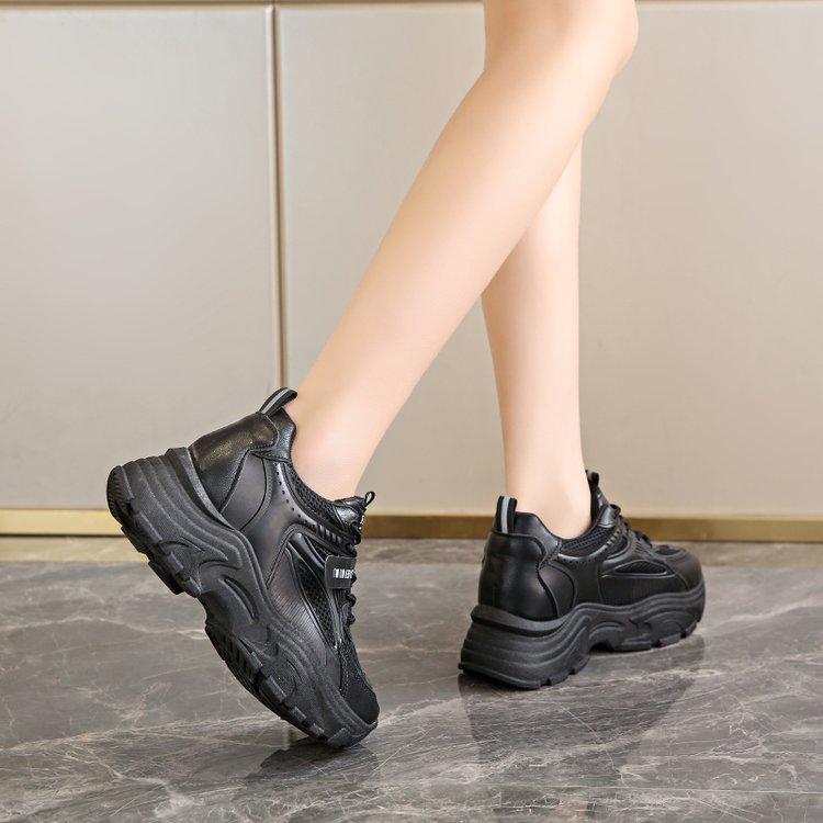 Autumn and winter new heightening shoes platform sports shoes solid color round head casual inner heightening dad shoes
