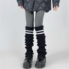 Harajuku Women Double Striped Leg Warmer Ribbed Knitted Over Knee Stacked Socks