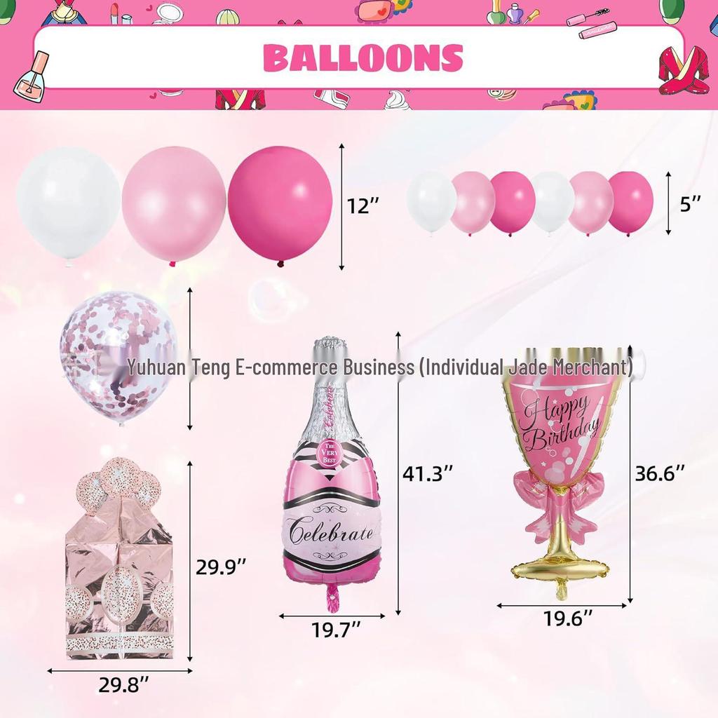 Pink Heart Love Birthday Party Balloon Set with Tinsel Decorations