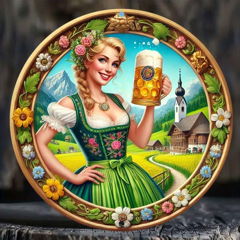 Retro Girl Tin Metal Logo Round Painting for Bar Restaurant