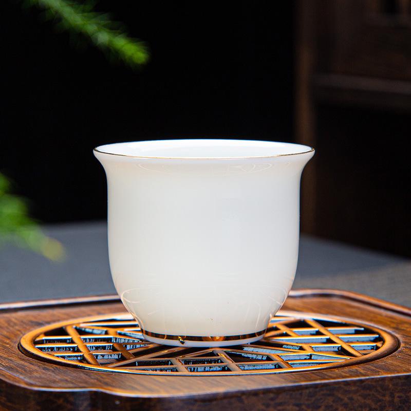 Sheep Fat Jade Ceramic Rose Tea Tasting Teacup, Personal Use Gongfu Set