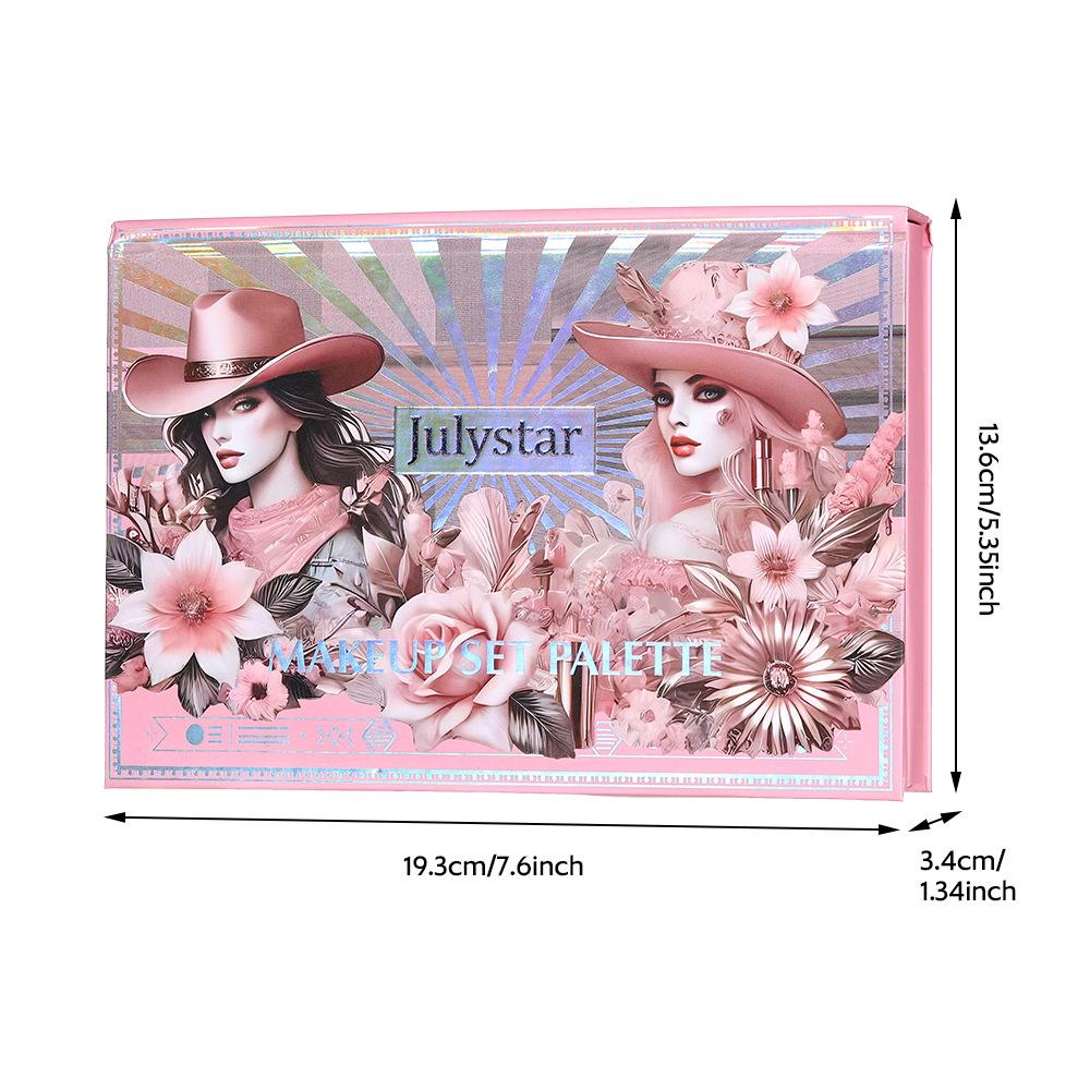 JULYSTAR 24barevná paletka make-upu v knižním provedení, třpytivé oční stíny, tvářenka, rozjasňovač, Vše v jednom sada, matný lesk na rty, dlouhotrvající voděodolná kosmetika, dárková sada