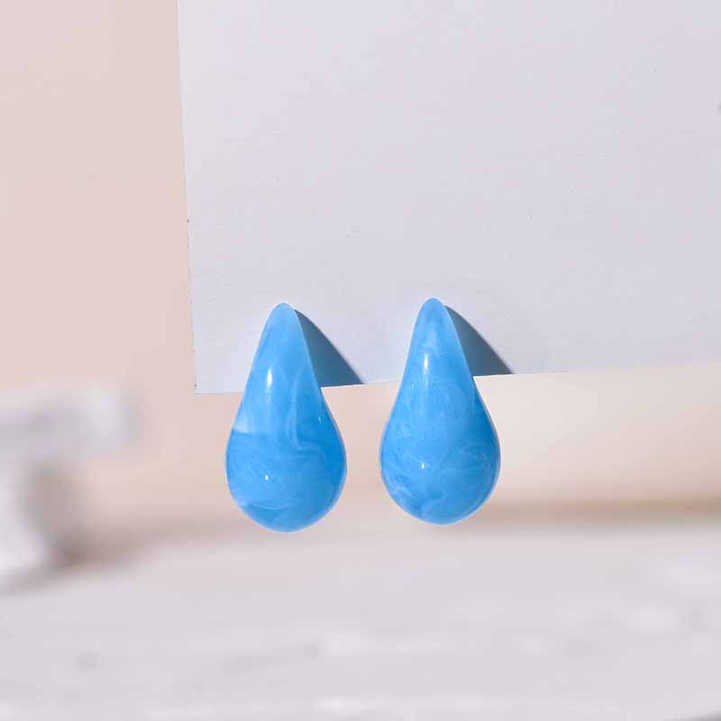 Fashion Vintage Chunky Waterdrop Stud Earrings For Women Smooth Acrylic Resin Teardrop Lightweight Earrings Jewelry Party Gift синий