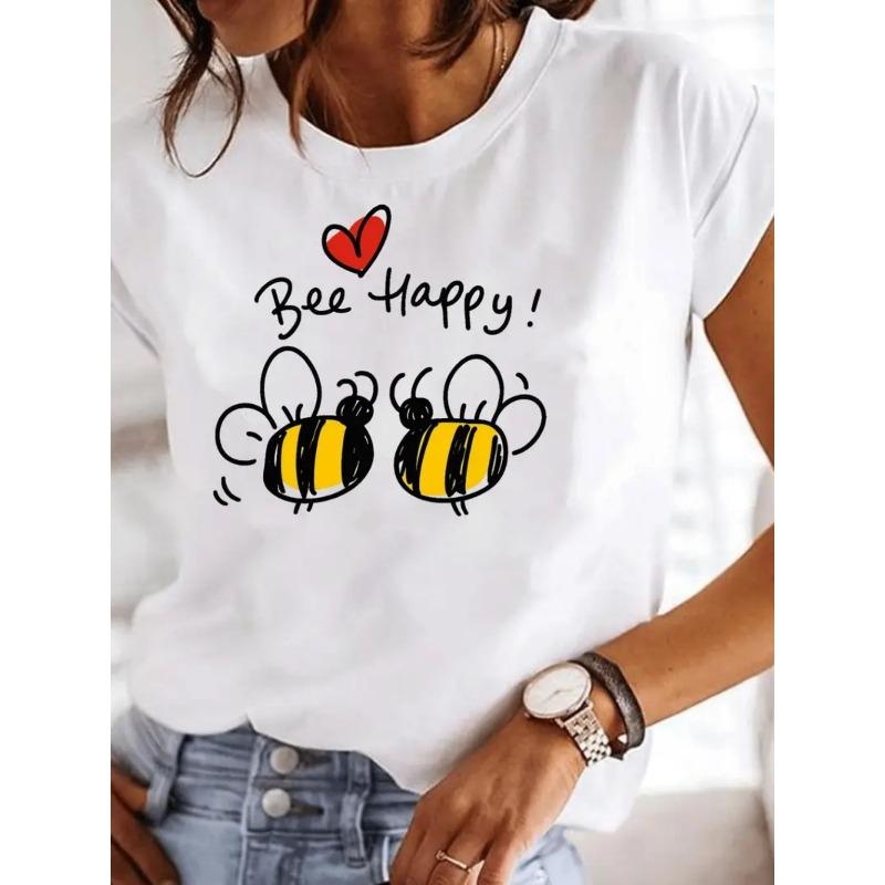 Damen Stilvolles T-Shirt mit Buchstabenprint Lässig Rundhalsausschnitt Weicher Komfort Tägliches Ausgeh-Oberteil