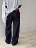 Unisex Wide-Leg Velvet Jeans with Cherry Embroidery for Girls - Loose Fit, Solid Color, Ideal for Middle and Older Children