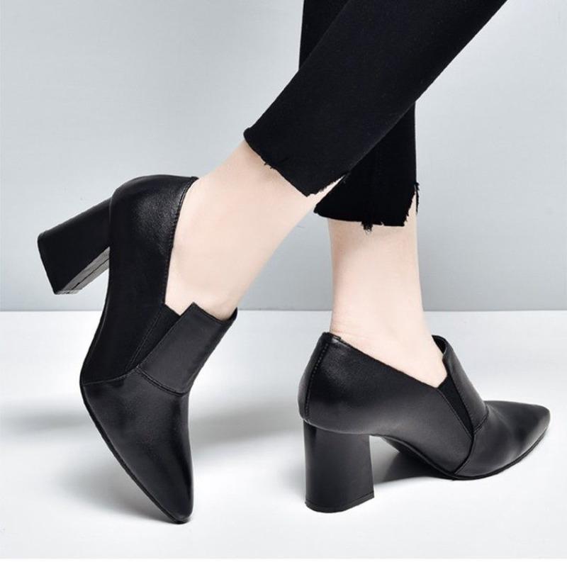 Fashion Fashion Block Heel Slip-on Non-Slip Wear-Resistant Single Shoes Autumn New Pointed Toe Deep Mouth High Heels