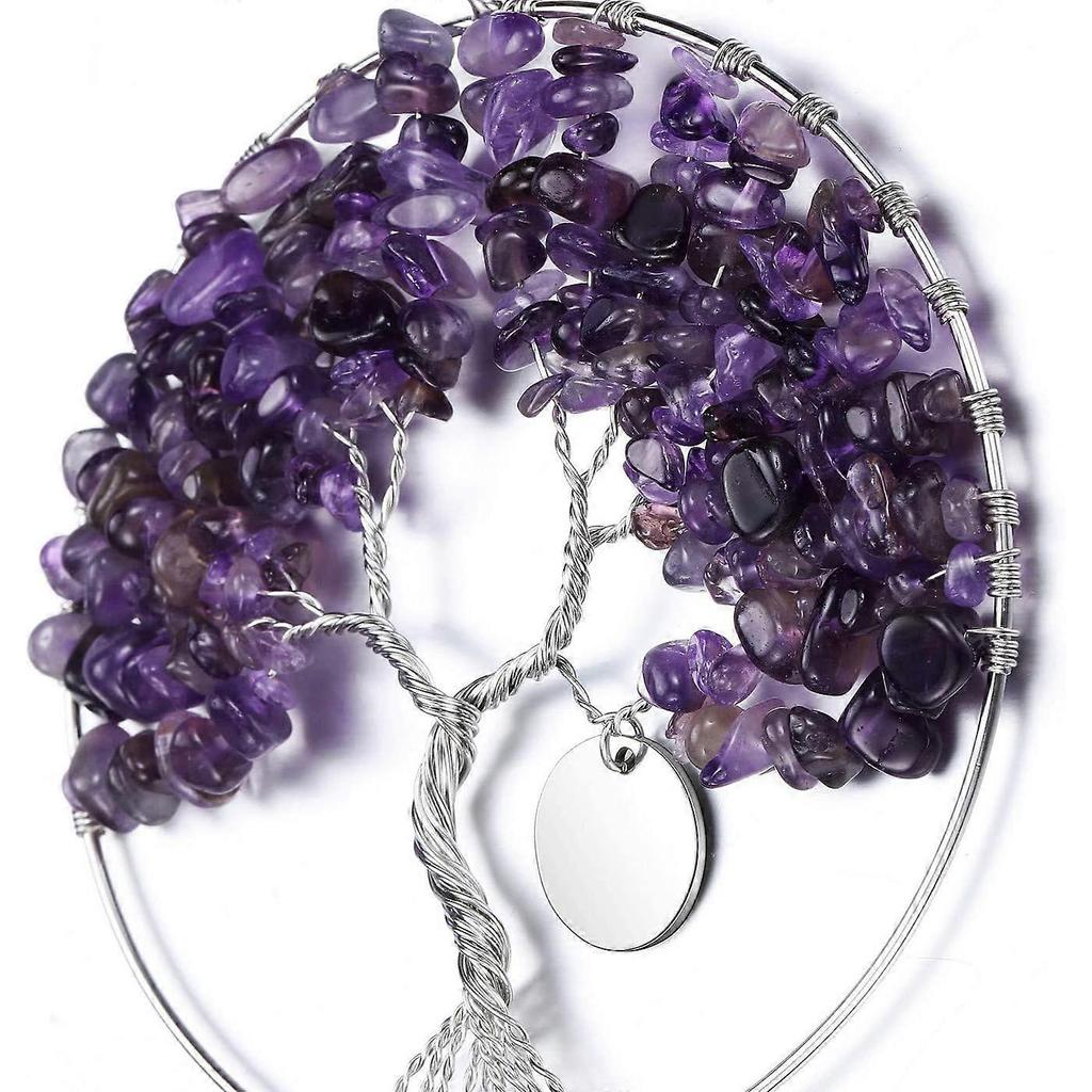 Dream Catcher Tree of Life Hanging Decoration Amethyst Healing Crystals Purple Dreamcatcher