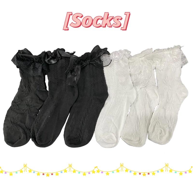 Ins Trend Lolita Spitze Schleife Fee Socken Baumwolle Wadenhoch Süß Und Niedlich