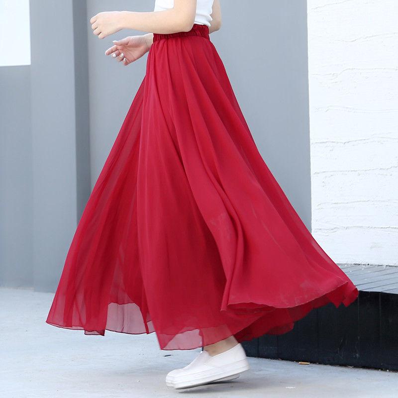 Women's Fairy Style Long Chiffon A-line Skirt - Slimming White Dance Hem for Summer
